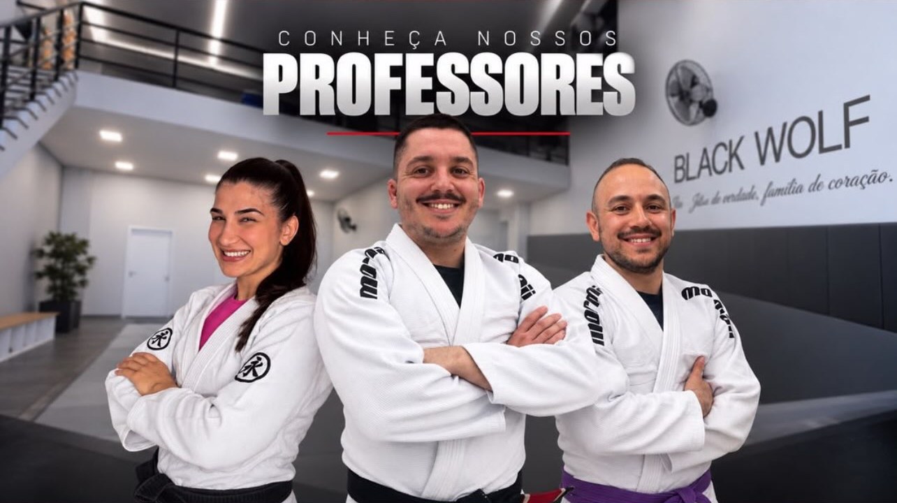 Professores da Black Wolf Escola de Jiu-Jitsu em Capão da Canoa: Juna Mattos, Lucas Costa e Gabriel Fernandes, no novo espaço